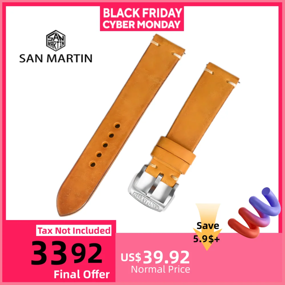 

Кожаные ремешки для часов San Martin Epsom, 20 мм, быстросъемный ремешок для часов, пряжка для наручных часов, мягкое высокое качество
