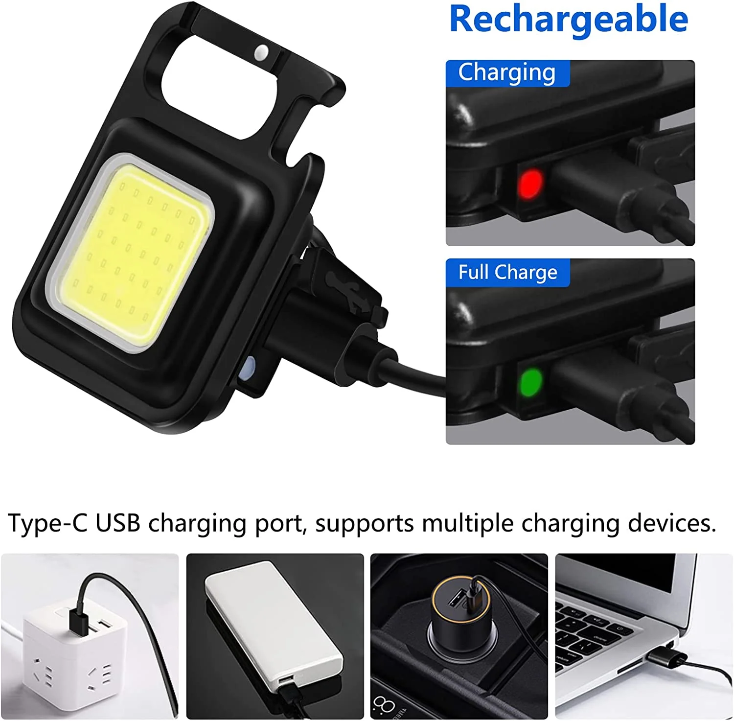 800 Lumen Emergency Lights Mini LED Flashlight Portable USB Rechargeable Bright Lamps Key Chain Pocket Flashlights