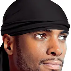 Fashionable Du-Rag Scarf Head Wrap Stylish Rap Band Tie Down Hat for Outdoor Sports Solid Bandana for Men Women in Black/White