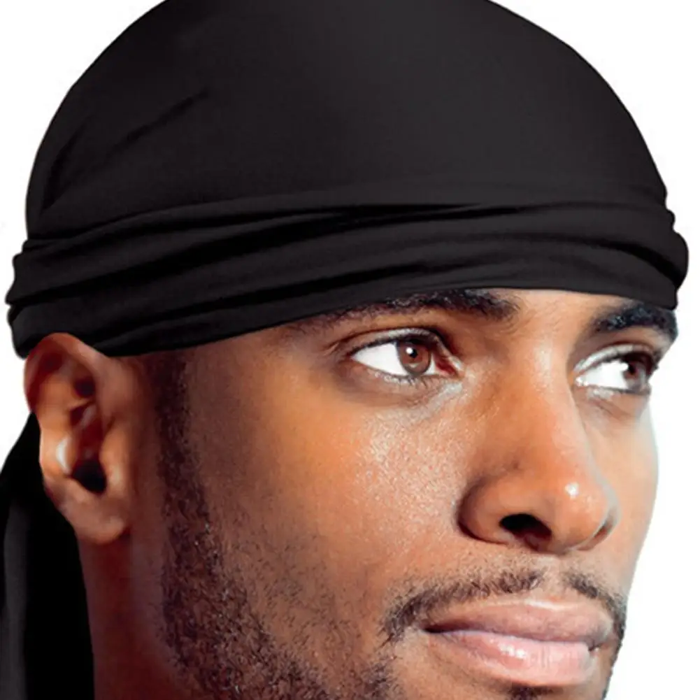 Fashionable Du-Rag Scarf Head Wrap Stylish Rap Band Tie Down Hat for Outdoor Sports Solid Bandana for Men Women  in Black/White