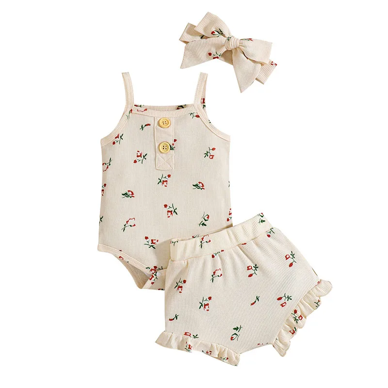 MILANCEL 2022 Summer Baby Clothes Floral Triangle Bodysuit Shorts Hairband Baby Girl Three-piece Toddler Set