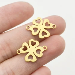 10Pieces 18*13mm Gold Lucky Connectors Four Hearts Clover Stainless Steel Leaves Charms For Luck Jewel Handmade Gift Finding