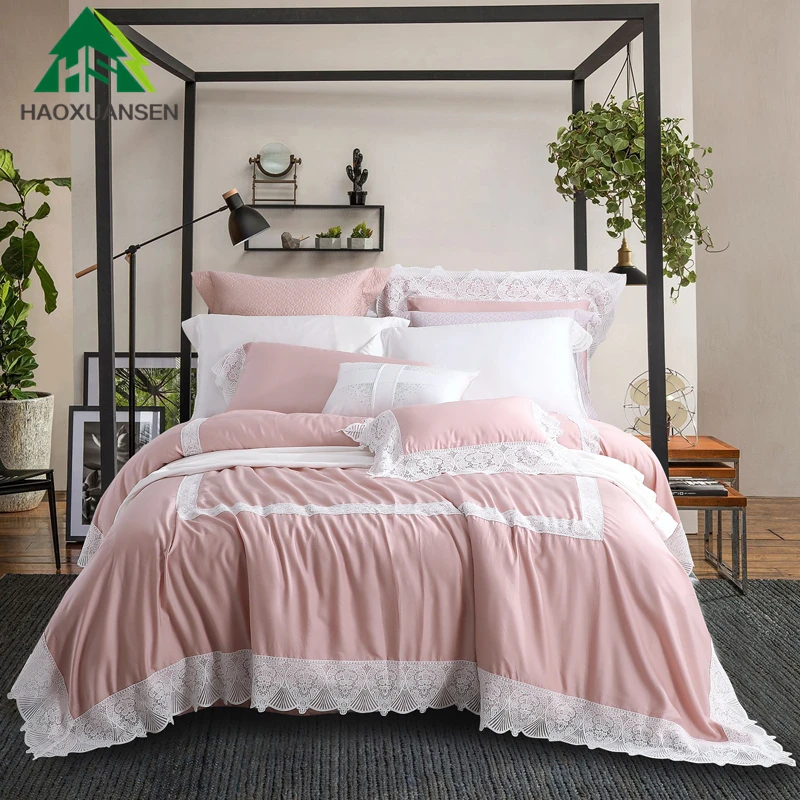 

Elegant Lady Bedding Sets Lyocell Fabric 4/7Pieces Quilt Cover Pillowcase Sheets Bedspread Cushion Cover Water-Soluble Lace