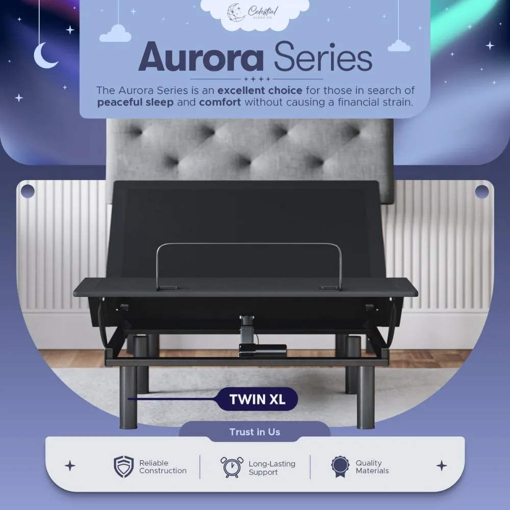 Aurora Adjustable Bed Base (Frame Only), Easy Assembly, Head and Foot Lift, Zero Gravity, Memory Positions - Twin XL