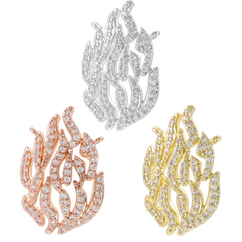 Luxury Hollow Zircon Paved Pendant Charm, Fire Element 18K Gold Plated Brass Pendant for DIY Jewelry Making Supplies:VD2276