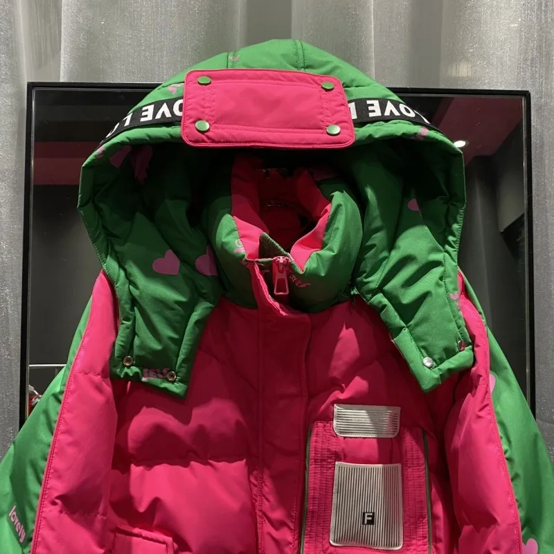 Inverno nova feminina com capuz carta para baixo jaqueta elegante versátil casual quente jaqueta na moda simples maré moda bonita