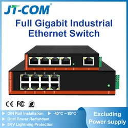 JT-COM Port 5/8 pełny Gigabit przemysłowy przełącznik ethernetowy 10/100/1000 Mb/s-40 do 85 ° c DIN-Rail IP40 6KV ochrona odgromowa