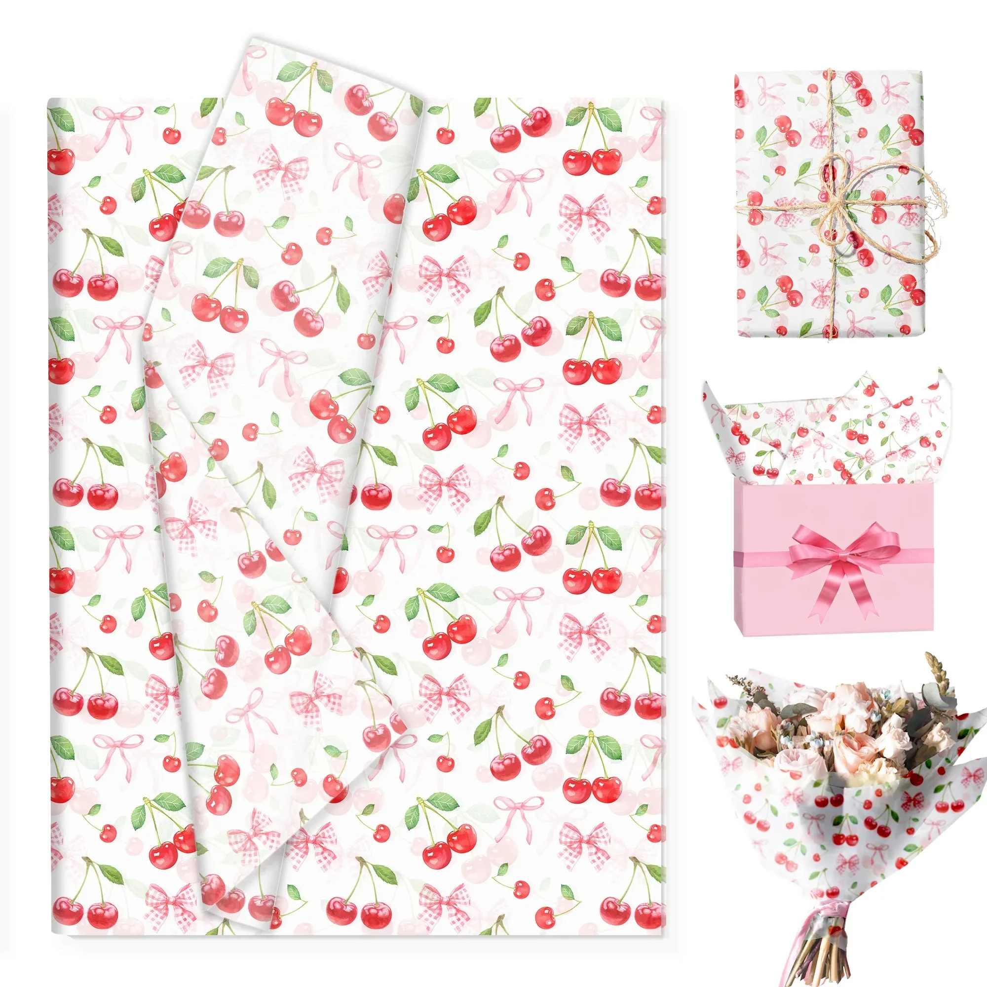 15/35 Blatt Rosa Kirschblüten-Seidenpapier Fruchtthema Geschenkpapier Dekoratives Papier für Geburtstag Hochzeit Babyparty DIY Basteln Party – Detail 6