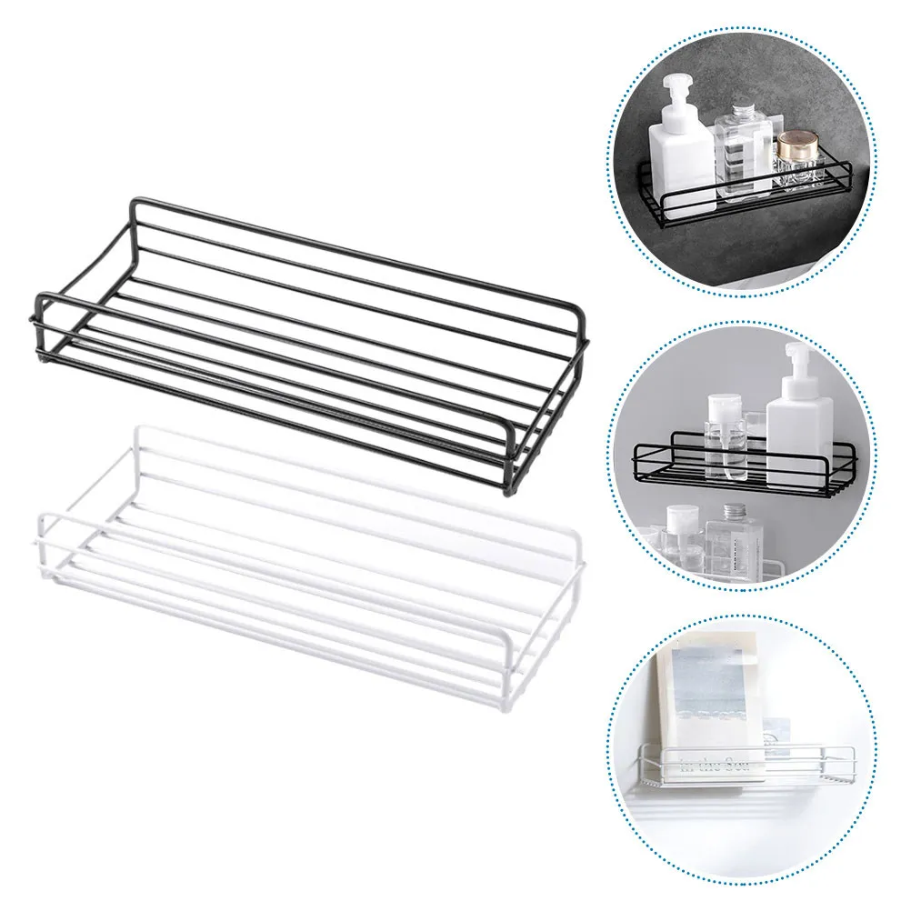 

2Pcs Bathroom Storage Rack Wall-Mounted Iron Holder Drill-Free Space-Saving Shelf for Shower Gel Plants Ornaments