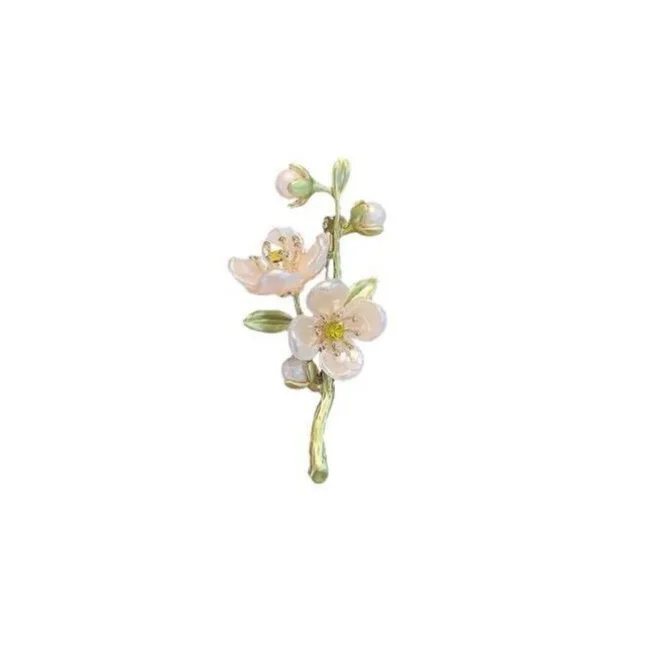 Literary Fresh Green Jasmine Flower Brooch High-end Fashion Pearl Chest Flower Retro Anti Glare Brooch Clothing Accessories Pins