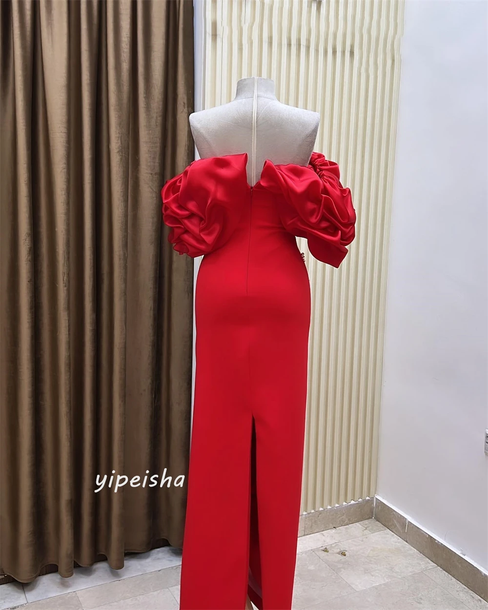 Jiayigong Sparkle Exquisite  Modern Style Formal Evening Off The Shoulder A-line Beading Pleat Satin Bespoke Occasion Dresses