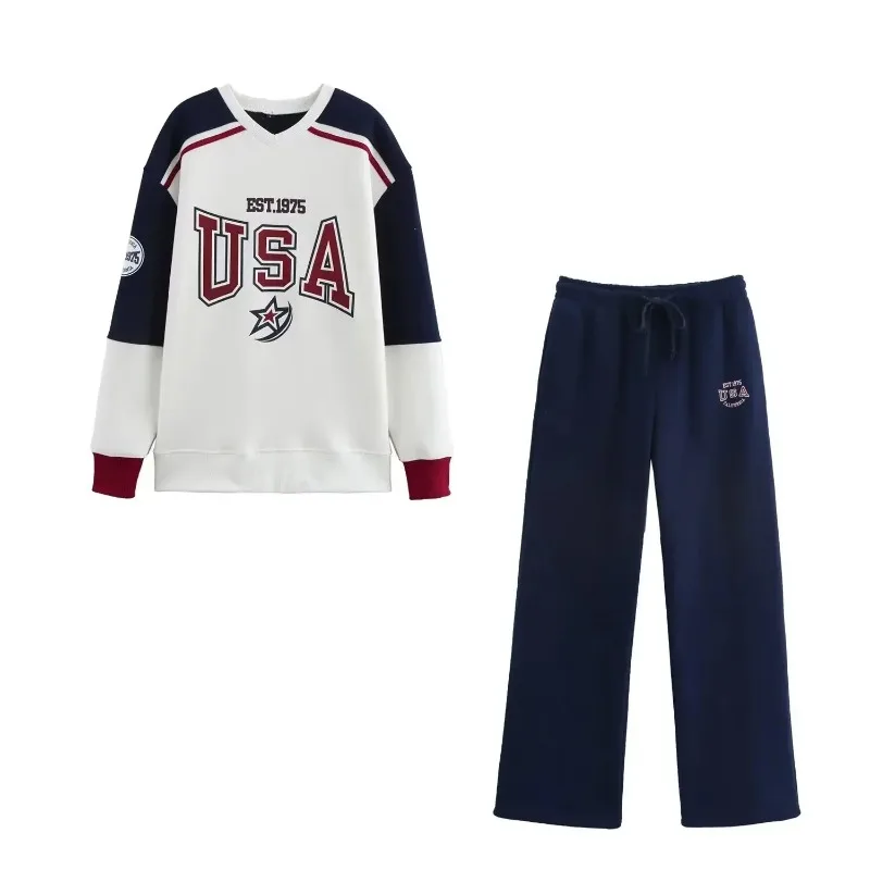 

LISM winter woman outfit tracksuit Pants sets two piece set Sweatshirt Matching USA Wide Leg Pants with Drawstring Waistband