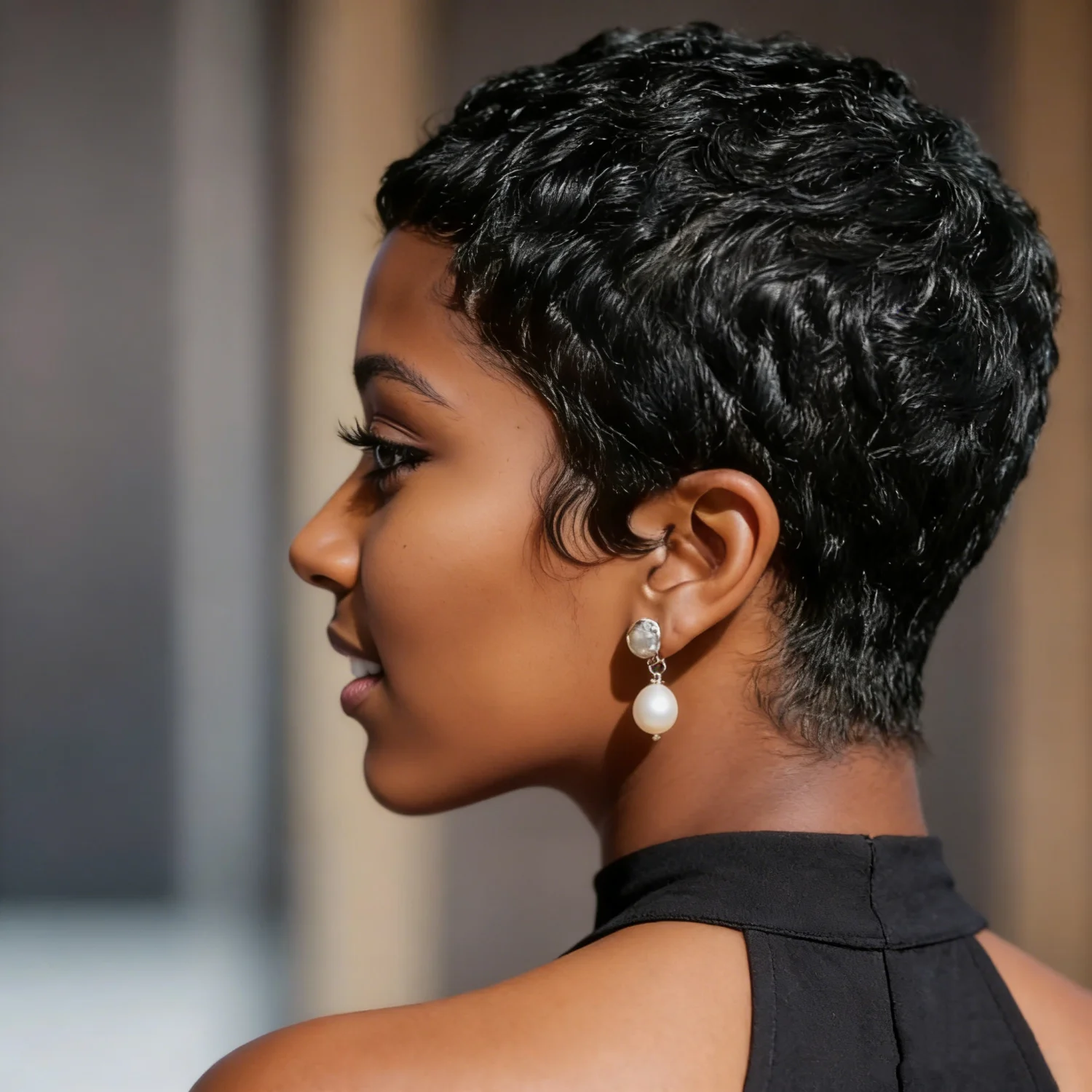 

Натуральный черный прямой короткий многослойный парик-пикси 1B для чернокожих женщин, короткий парик-боб из человеческих волос, полностью машинной работы.