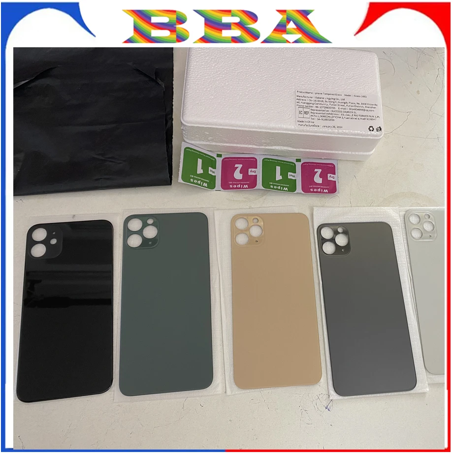 아이폰 11 12 13 14 Pro Max용 1PCS 유니바디 OEM 대형 와이드 홀 후면 커버 유리, 후면 도어 하우징 패널 부품 후면 커버 유리