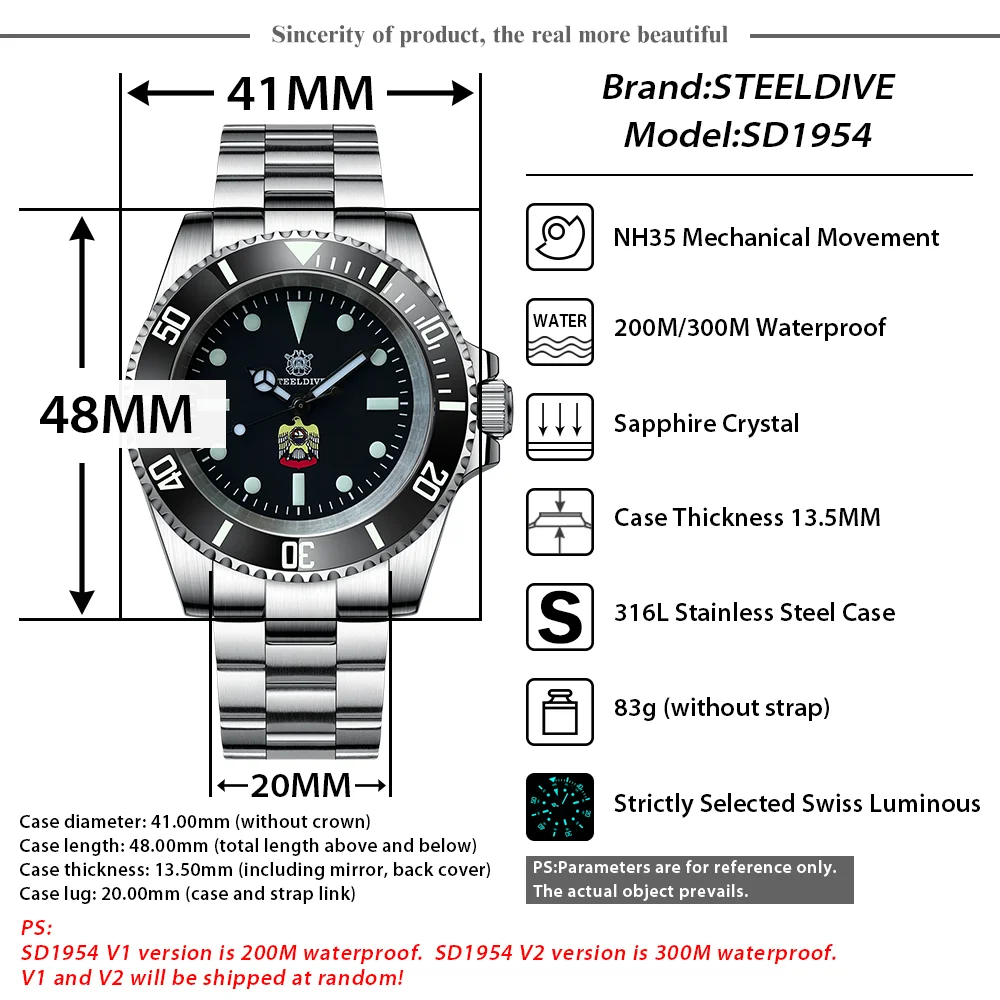 STEELDIVE SD1954 Water Ghost No Calendar Sapphire Crystal Swiss Super Luminous Waterproof NH35 Movement Luxury Mechanical Watch