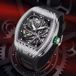 IW Fully Diamond Tonneau Case Automatic Watch for Men Rubber Strap Luxury Mechanical Man Wrist Watches relojes para hombres