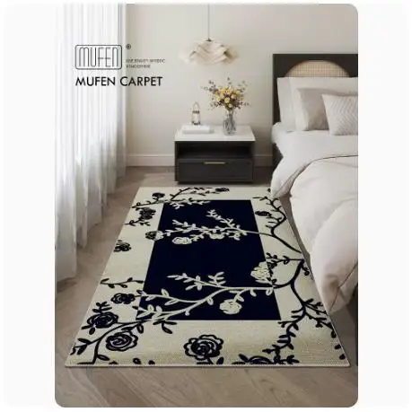 

Retro European Rectangular Bedside Carpet, Non-Slip Floor Mat, Black, Senior, Bedroom, Home