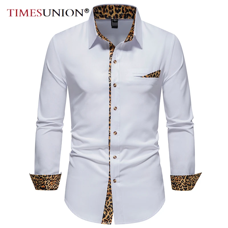 

Tribal Style Long Sleeve Shirt Men Clothing Fashion 2022 Spring Business Formal Wear Chemise Homme Slim fit Leopard Print Shirts