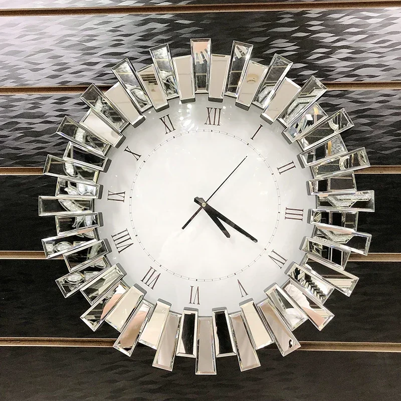 Luxury Crystal Wall Clock Modern Design Big Size Large Nordic Wall Machine Mirrors Glass Clocks Living Room Decoration