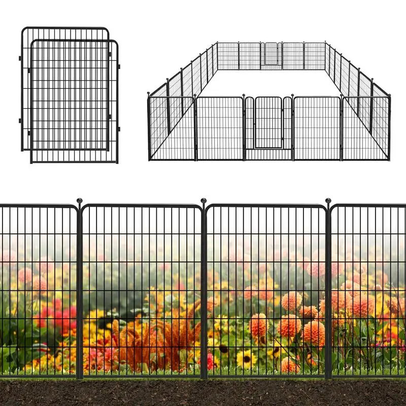 Decorative Garden Metal Fence Garden Fence Panels with Gate 40 Inch Panels Outdoor Fencing Dog Playpen Folding Animal Barrier