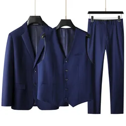High-End Large Size Men's Three-Piece Suit Set - Business Formal Wedding Dress Coat Vest Trousers Combo for plus Size Men