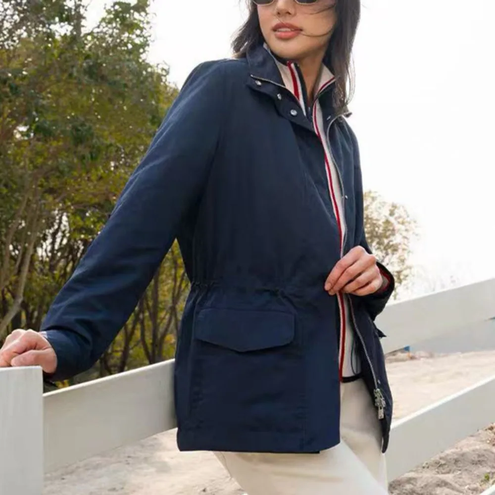 Autumn/Winter Short Jacket Jacket Minimalist Navy Blue High-Neck Softshell Functional Jacket