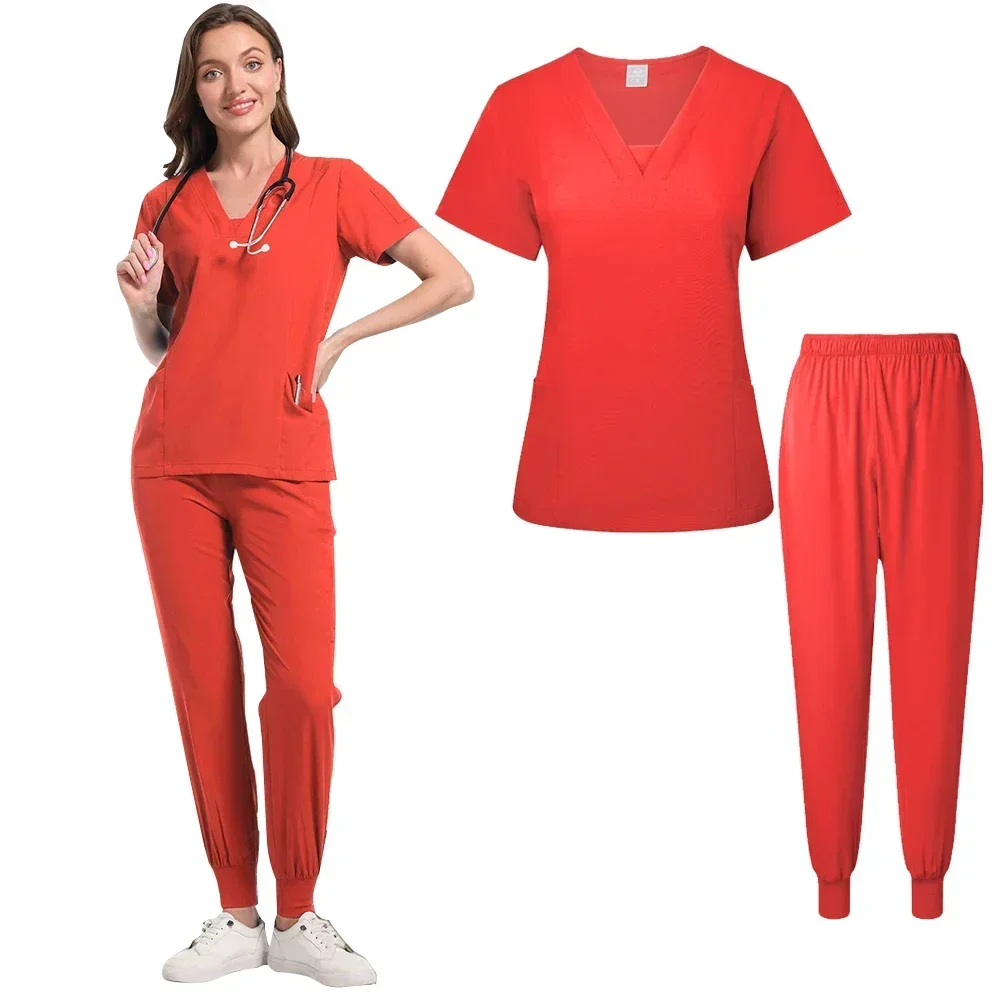 Однотонные топы для домашних животных, больничная форма, хирургический халат с карманами и V-образным вырезом, скраб-брюки для женщин, одежда для бега, медсестры, спецодежда