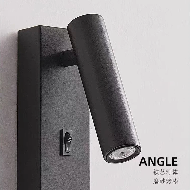Modern Minimalist Hotel Bedroom Wall Lamp Bedside LED Reading Light with Rotary Switch Eye Protection Angle Spotlight Color Rend