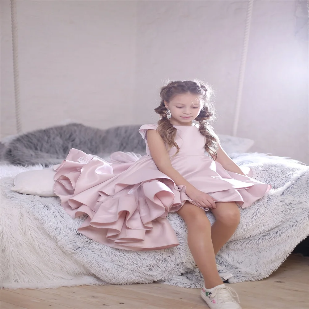 

Powder Satin Flower Girl Dress Toddler Party Girl Dress Wedding Birthday Baby Bridal Gown