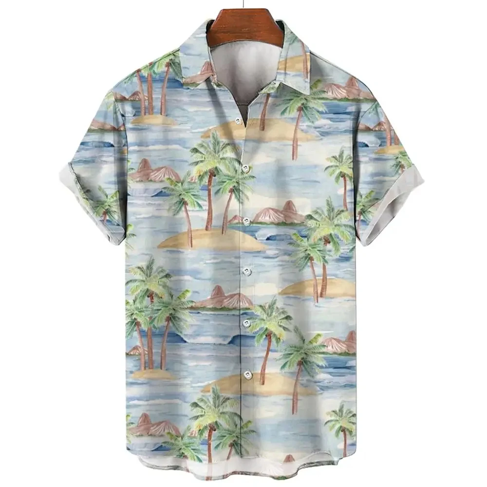 قميص هاواي صيفي الرجال قصيرة الأكمام قميص ثلاثية الأبعاد مطبوعة عطلة عادية الرجال التلبيب زر أسفل قميص الشاطئ قميص الرجال الملابس