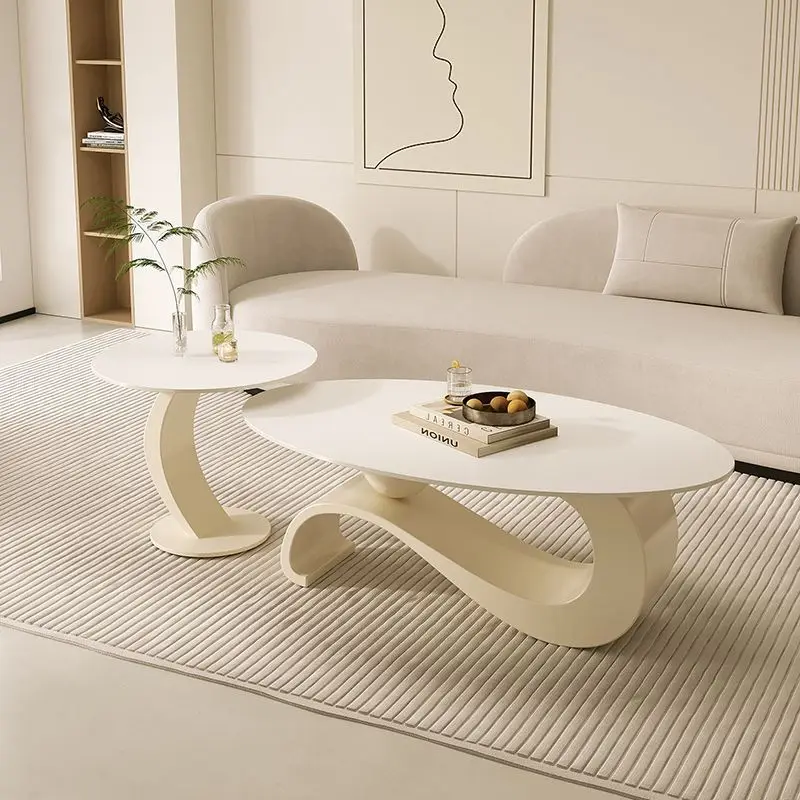 Cream-style small apartment, simple modern high-end coffee table, tea table, light luxury French family living room