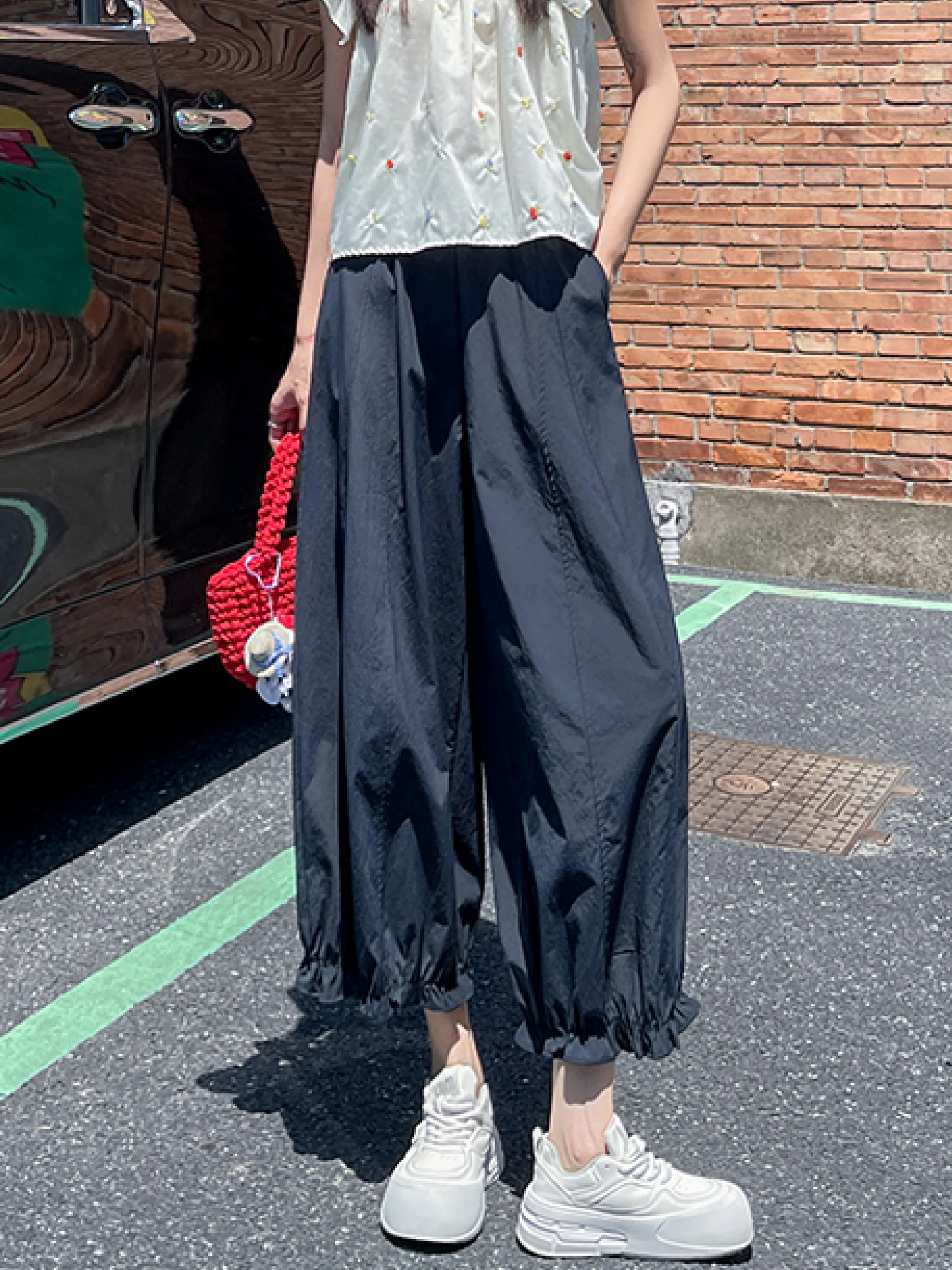 Abnehmen Hohe Taille Breite Bein Gerade Cut Laterne Hosen Koreanische Sle Pendeln Faion Sommer Casual Hosen für Frauen