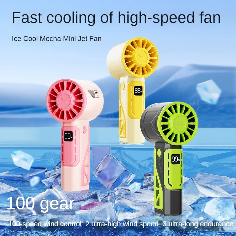 2024 Mecha High Speed Jet Fan 100 Speed High Wind Cooling Fan USB Rechargeable Mini Portable Silent Handheld Fan