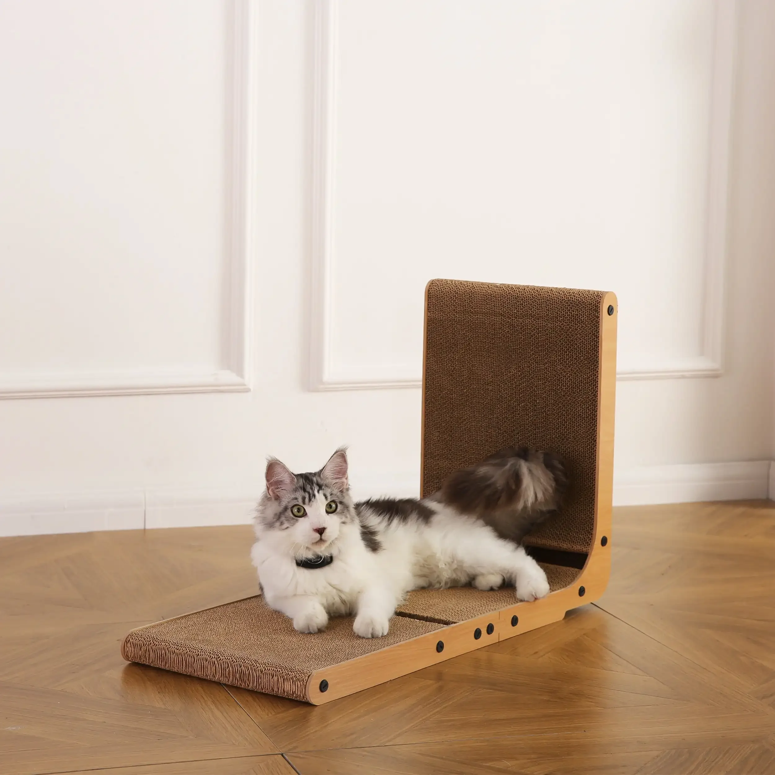

L-Shape Cat Scratcher, Premium Replaceable Cat Scratching Pad with Built-in Catnip Toy Balls, Brown, 27.3" x 11.8" x 16.9"