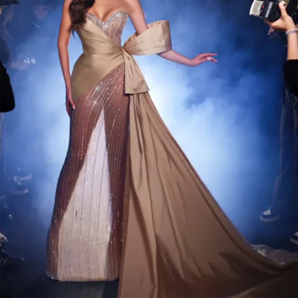 Elegante Schatz-Pailletten-Perlen-Falten-Schleife, Meerjungfrau, formelle Abendkleider, Geburtstagsfeier, Ballkleider, individuell gestaltet