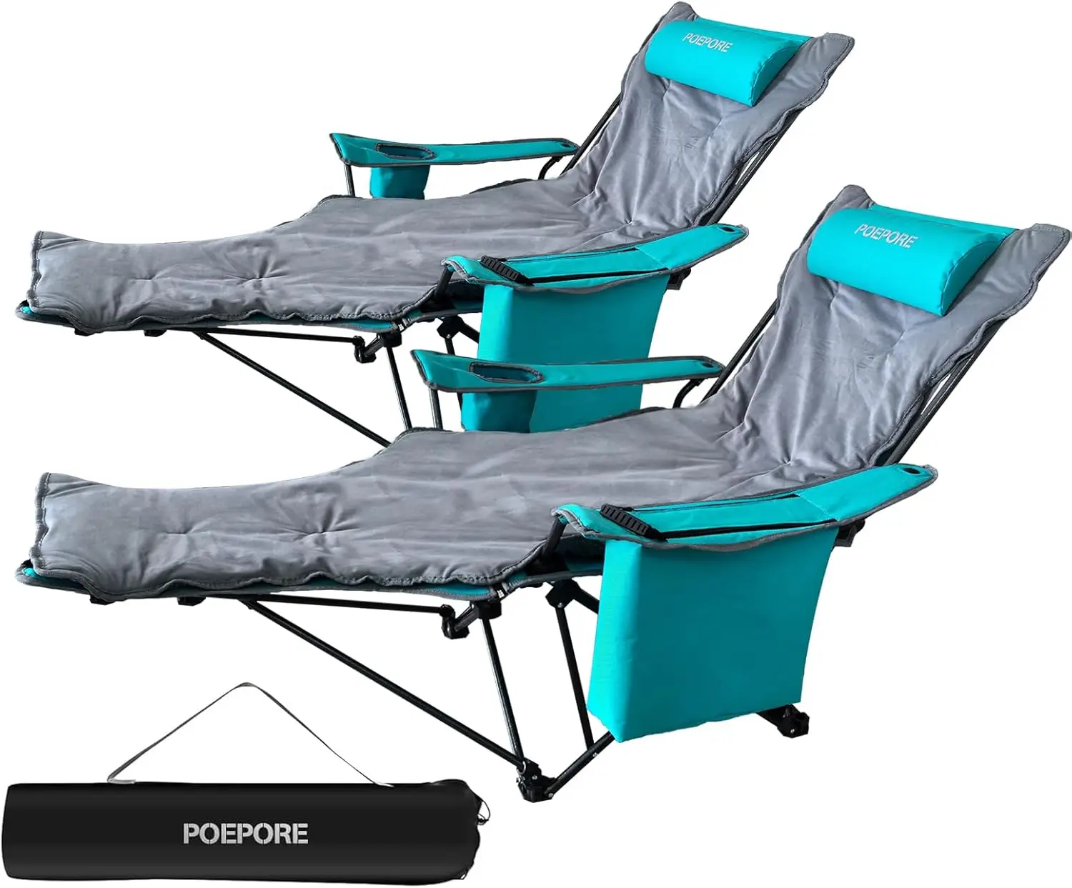 2-Pack Reclining Camping Chair 4 Position with Foot Rest Comfortable for Adults 265Ibs Folding Lounger Mesh Beach Chair with Coo