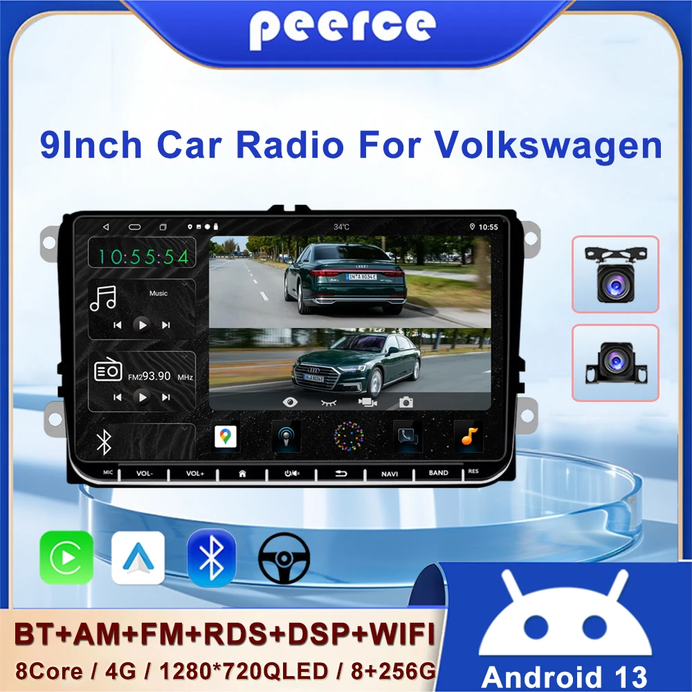 

PEERCE Car Radio Multimedia Player For VW Volkswagen Passat B7 B6 Golf Touran Polo Tiguan Jetta 2 Din Android 13 Carplay GPS