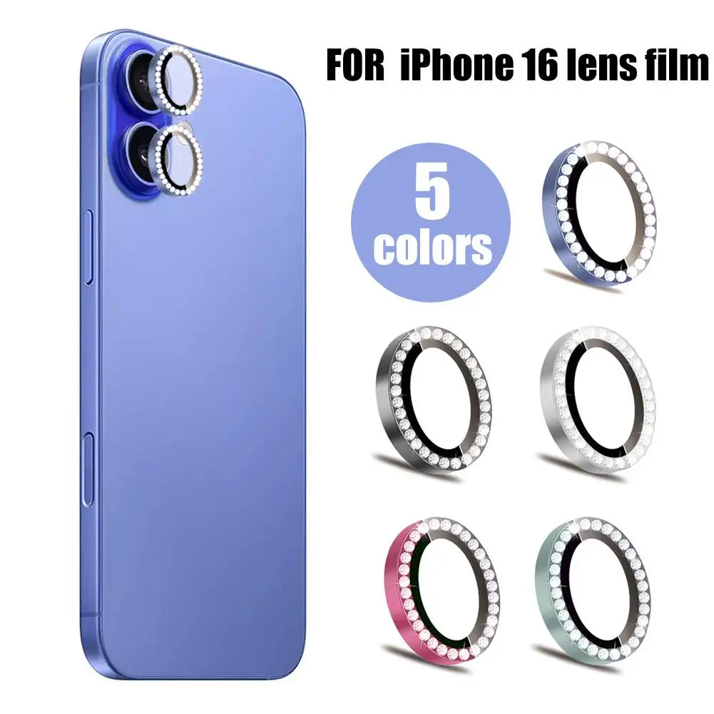 For Iphone16/16plus Luxury Diamond Camera Protector Metal Tempered Lens Lens Film Glass K3y0