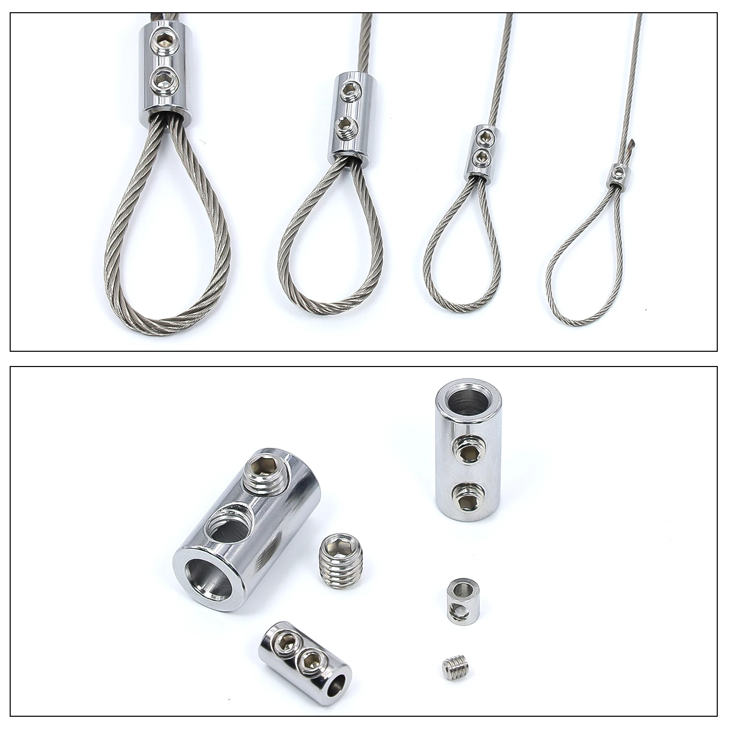 كابل سلك من الفولاذ المقاوم للصدأ 304 قابل للتعديل 1.5/2/3/4 مم، طقم تعليق، مشبك حبل بفتحة مزدوجة، يستخدم لتعليق الصور #2