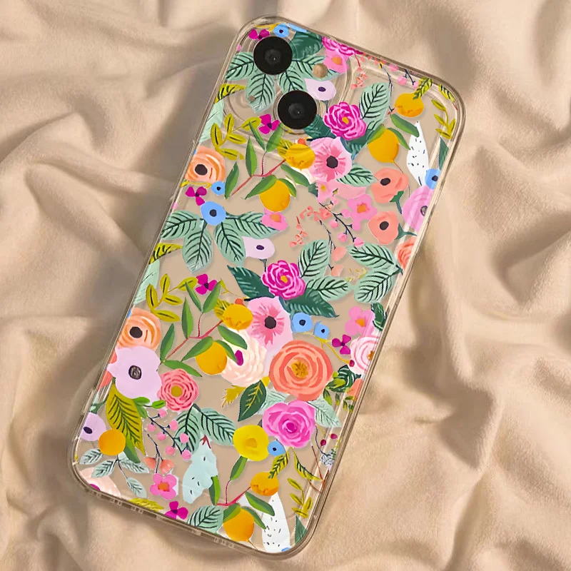 S24 Ultra Case For Samsung A55 A54 5G A53 A52 A33 A34 A35 A32 S23 Plus S22 S21 S20 FE S10 Plus Flower Clear Soft Silicone Cover