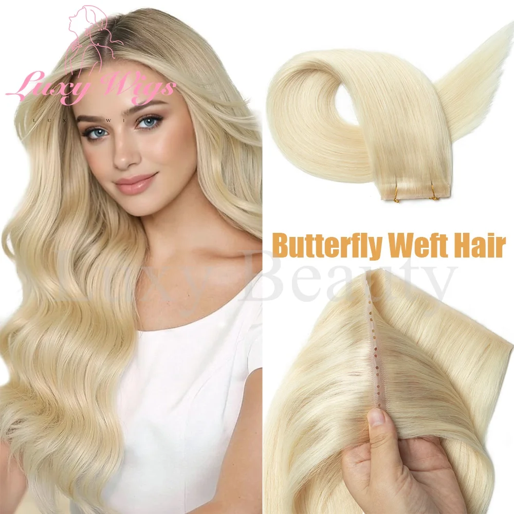 

Накладные пряди для наращивания волос Blonde Double Injected Hole Weft, прямые, с двойным креплением, черные, коричневые, невидимые, в форме бабочки, из натуральных человеческих волос