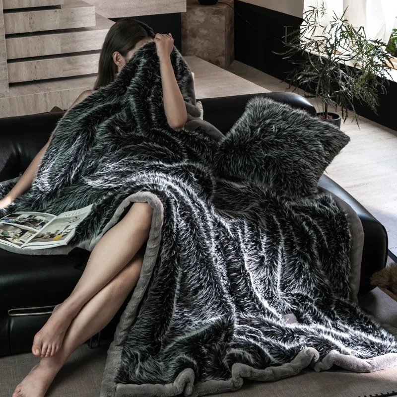 winter imitation fox fur blanket thickened warm foreign trade cross-border wholesale golden fox fleece blanket air conditioner