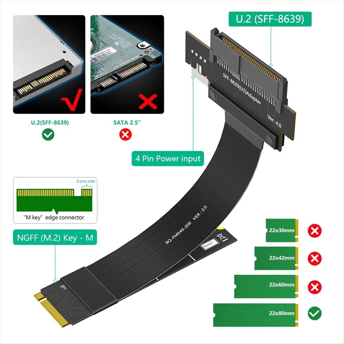 

【To&On-e】 NGFF M.2 NVMe 4.0 to U2 SFF-8639 Adapter Cable Extension Cable