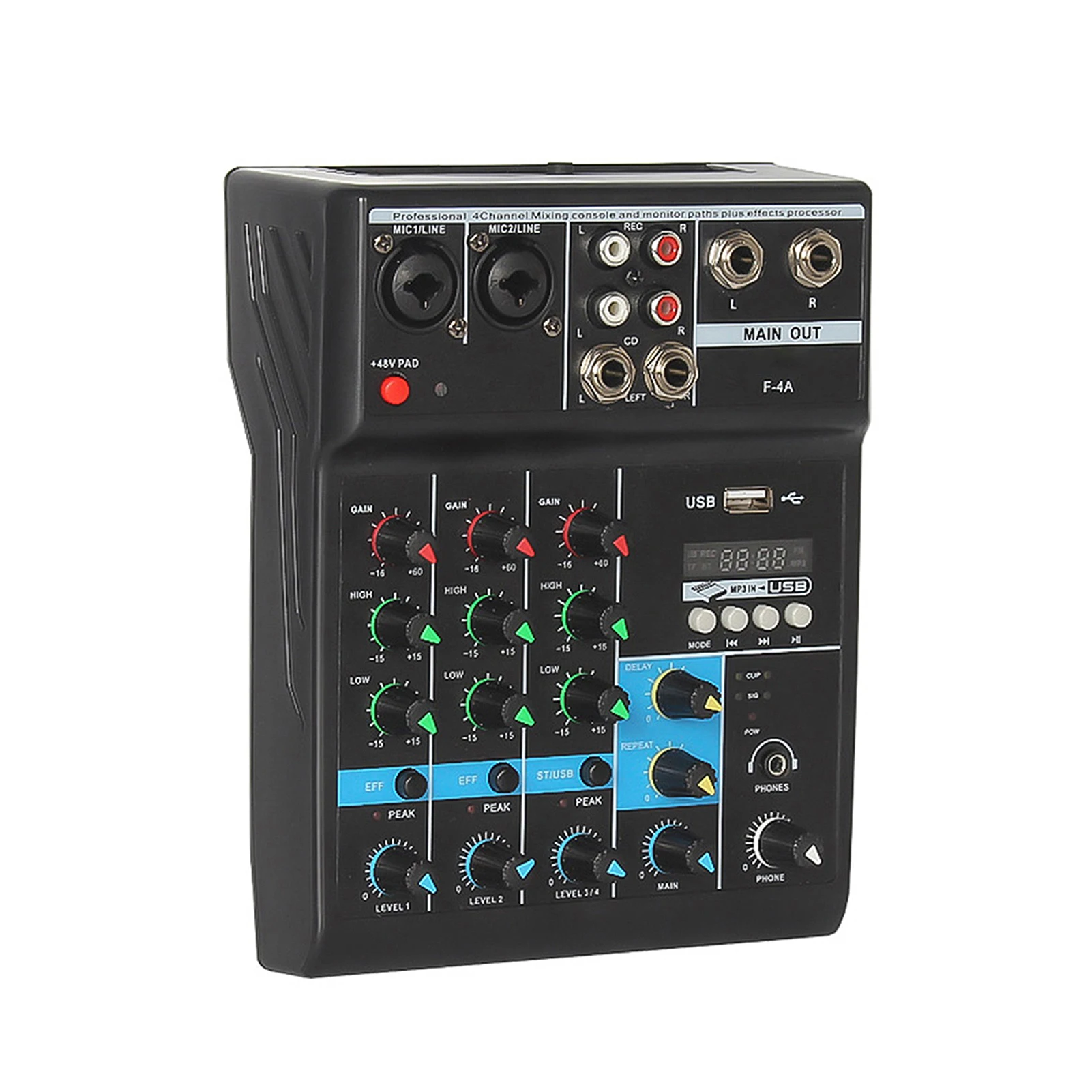 Professional Sound Mixing Console USB Interface Audio Mixer F-4A Wireless 4-channel Phantom Power Live Sound Card for Computer