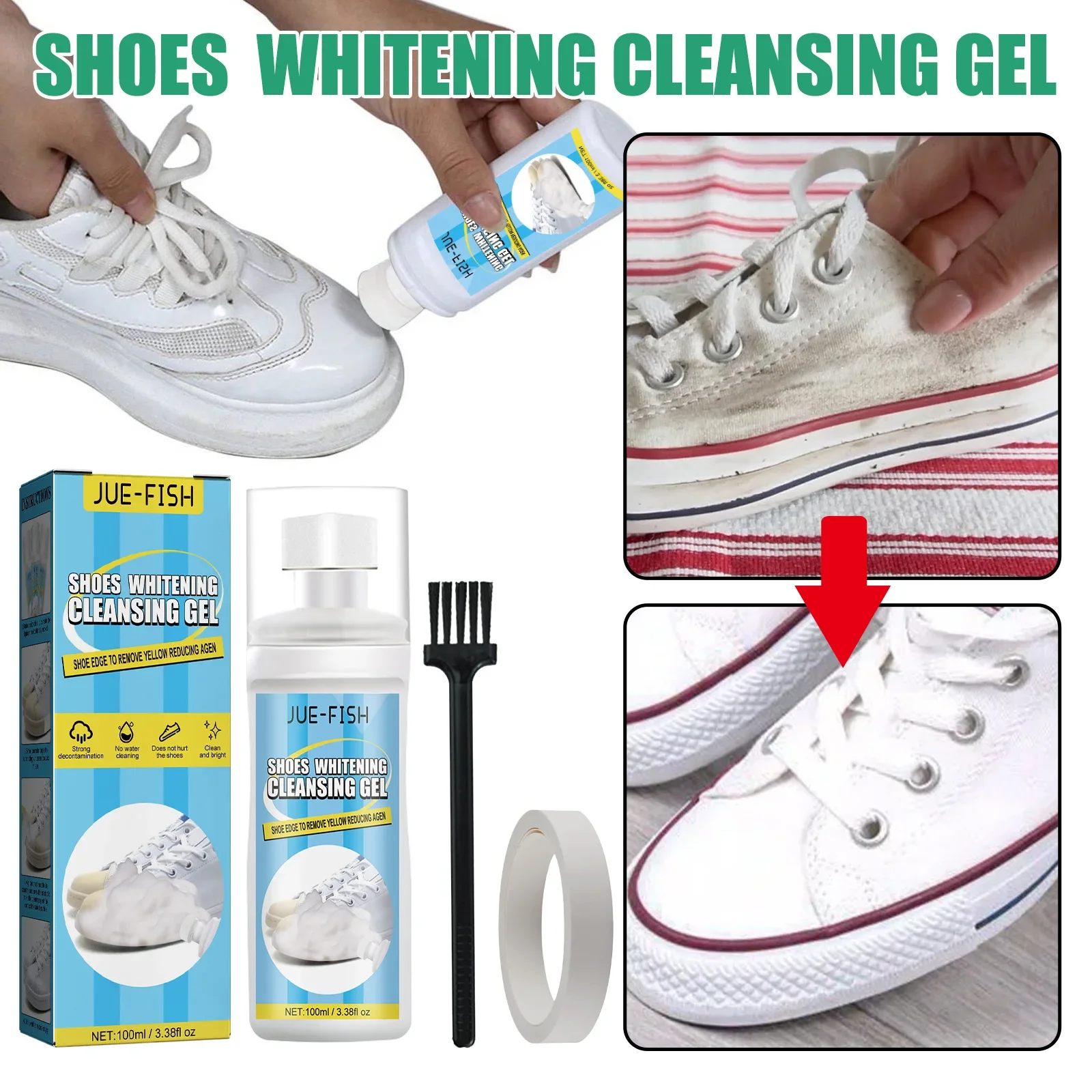 White Shoes Cleaner Stains Polish Cleaner Shoes Whitening Cleansing Gel Sneakers Leather Yellow Edge Remover with Making Tape