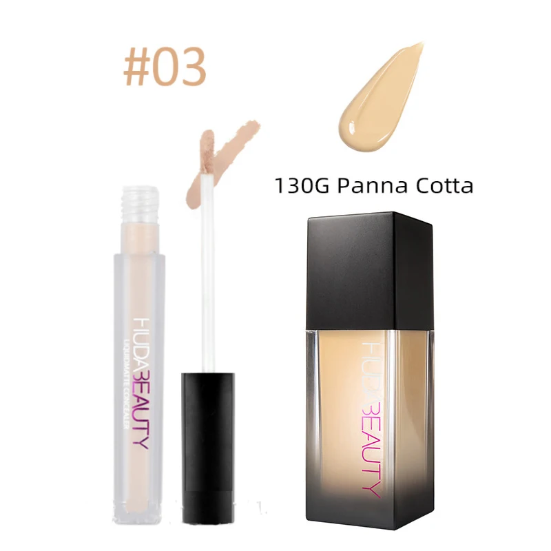 2PCS HUDA Fondotinta Correttore Base Set Trucco Bellezza 34ml Trucco liquido impeccabile Cosmetici traspiranti impermeabili a lunga tenuta