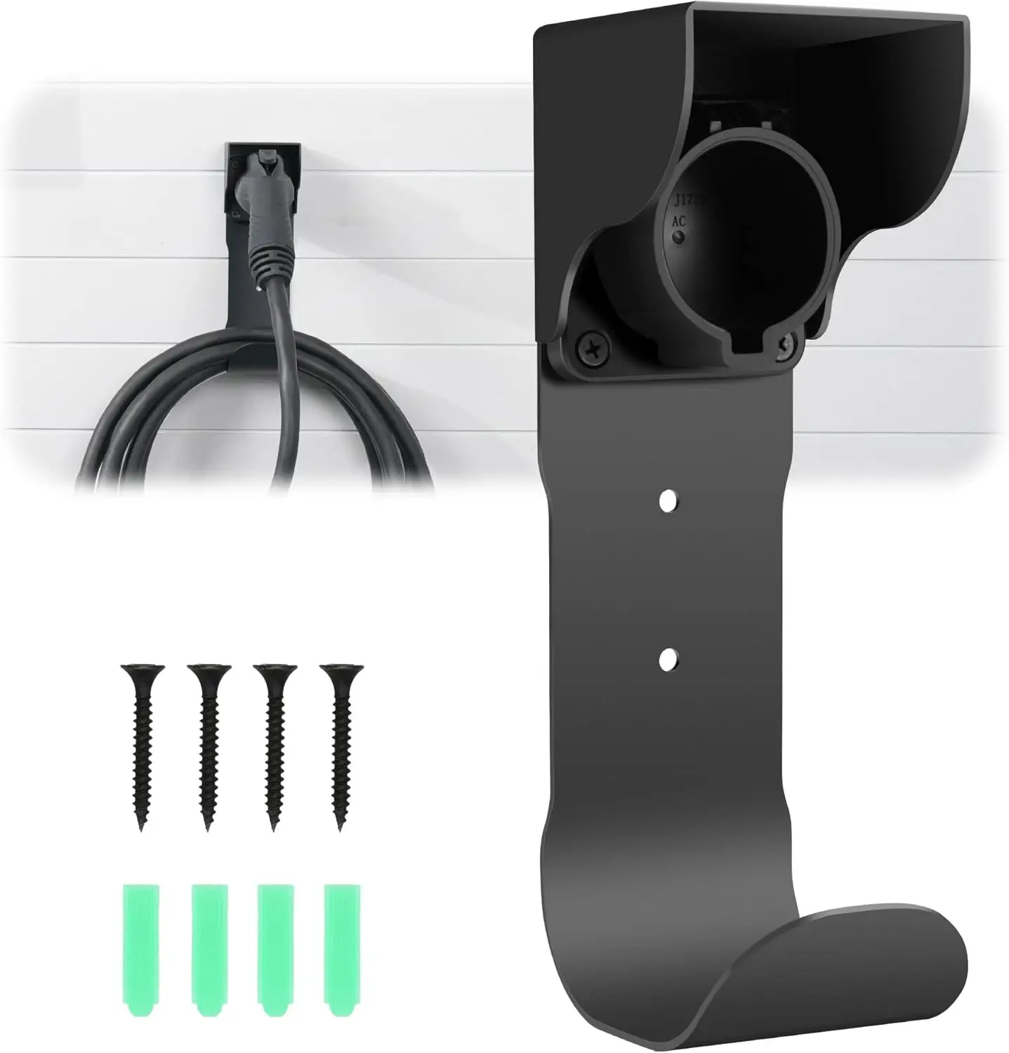 حامل EV مع خطاف J، منظم كابلات SAE J1772 مثبت على الحائط، قاعدة توفير المساحة #1