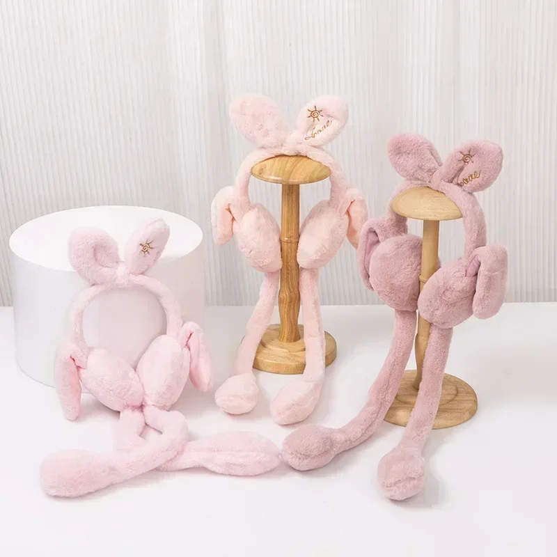 Children's ear protection warm plush earmuffs for 2022 winter, for boys and girls, bowknot ear movement