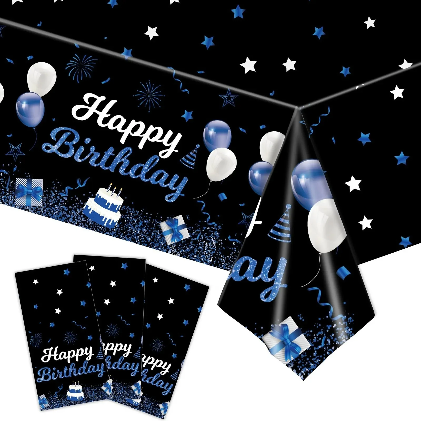 8Guests Blue Disposable Birthday Tableware Cheer Balloon Firework Cake Plates Kids Boy Happy Birthday Party Supplies