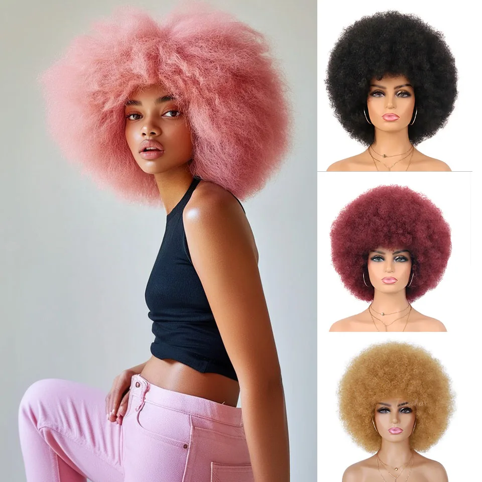 

Pink Ombre Afro Wigs Premium Synthetic Afro Wig Short Curly Afro Kinky Wig 70s Bouncy Huge Fluffy Puff Wigs for Men Women Party